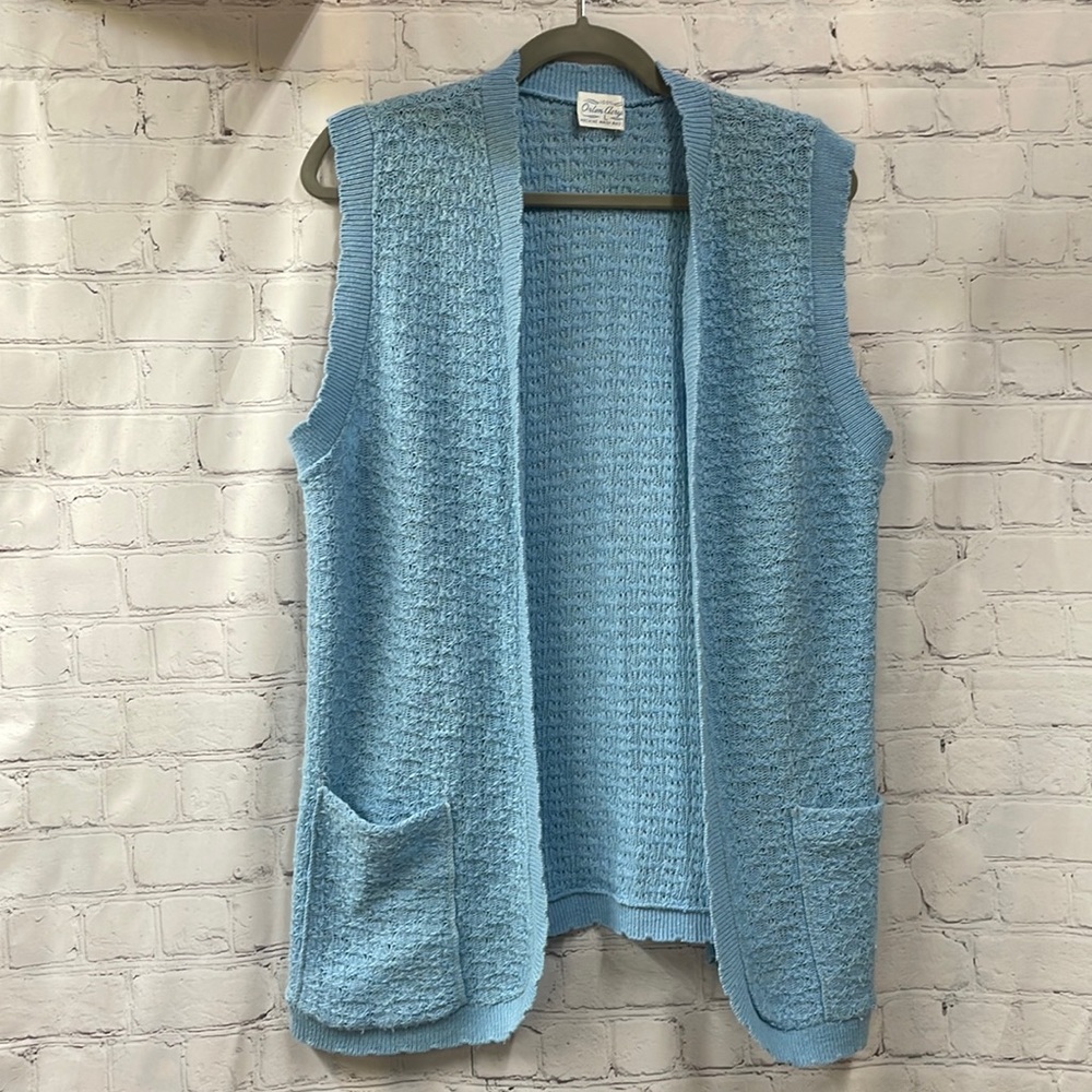 Vintage Orlon Acrylic made in USA open sweater grandmother cardigan vest size L